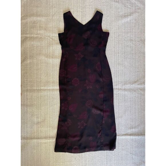 INC Women’s 8P Floral Sleeveless Midi Dress Brown Burgundy Elegant Cocktail - Picture 1 of 5